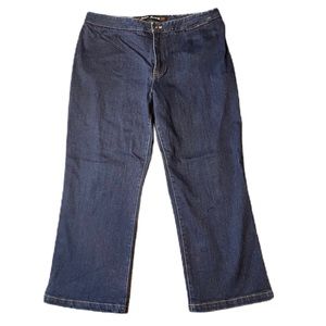 DKNY Women’s Dark Wash Blue Denim High Waist Cropped Wide Leg Jeans, Size 12